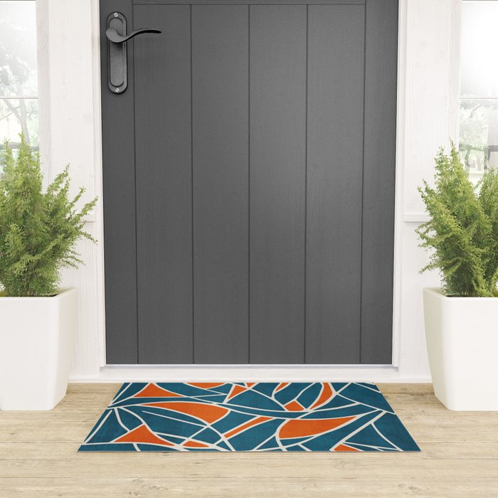 Abstract Leaves Teal Orange Artwork Welcome Mat Gallery Image 3