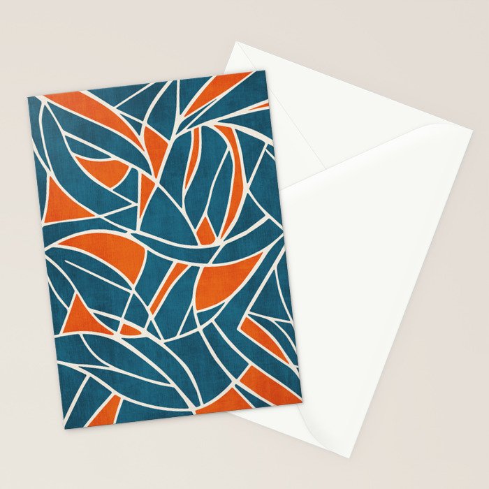 Abstract Leaves Teal Orange Artwork Stationery Card Gallery Image 2