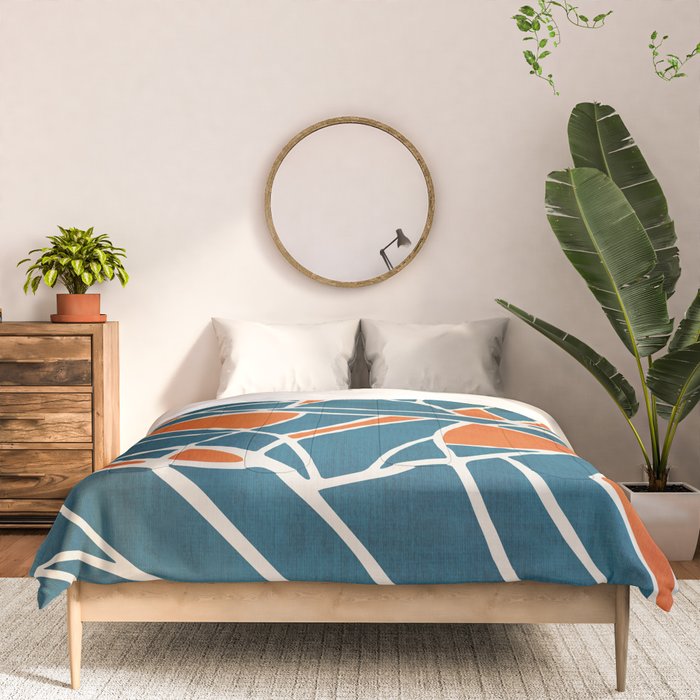 Abstract Leaves Teal Orange Artwork Comforter Gallery Image 3