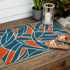 Abstract Leaves Teal Orange Artwork Outdoor Rug Gallery Image 2