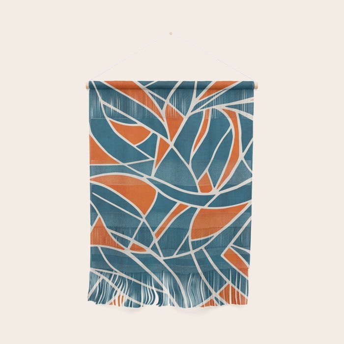 Abstract Leaves Teal Orange Artwork Wall Hanging Gallery Image 1