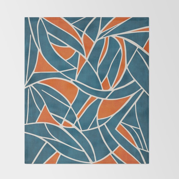 Abstract Leaves Teal Orange Artwork Throw Blanket Gallery Image 2