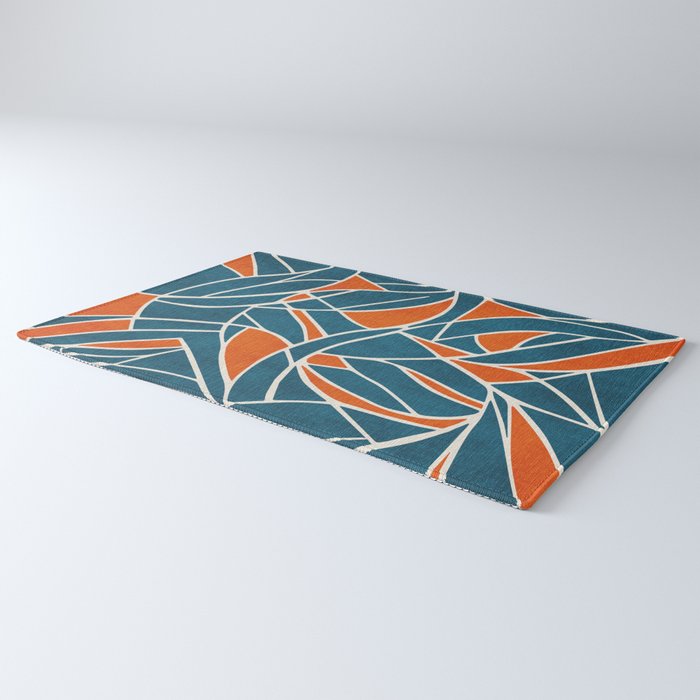 Abstract Leaves Teal Orange Artwork Rug Gallery Image 3