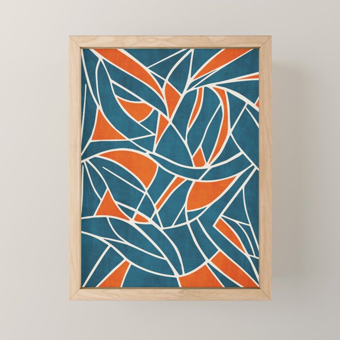Abstract Leaves Teal Orange Artwork Mini Art Print Gallery Image 1