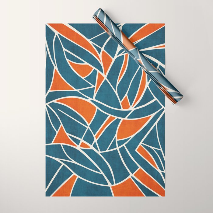 Abstract Leaves Teal Orange Artwork Wrapping Paper Gallery Image 1