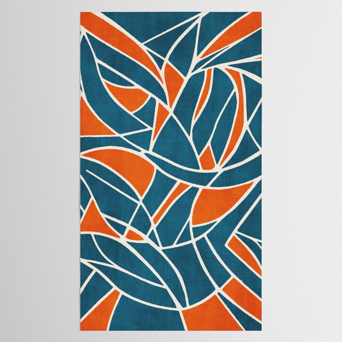 Abstract Leaves Teal Orange Artwork Tablecloth Gallery Image 2
