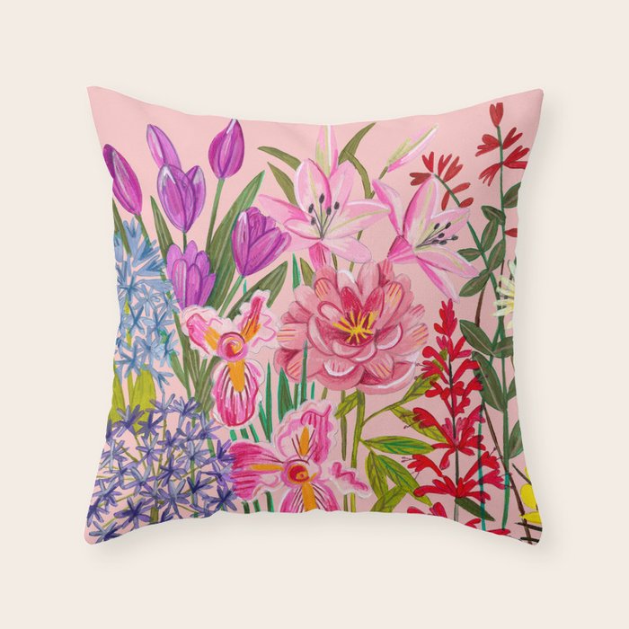 Boho wild flowers bouquet Throw Pillow Gallery Image 6