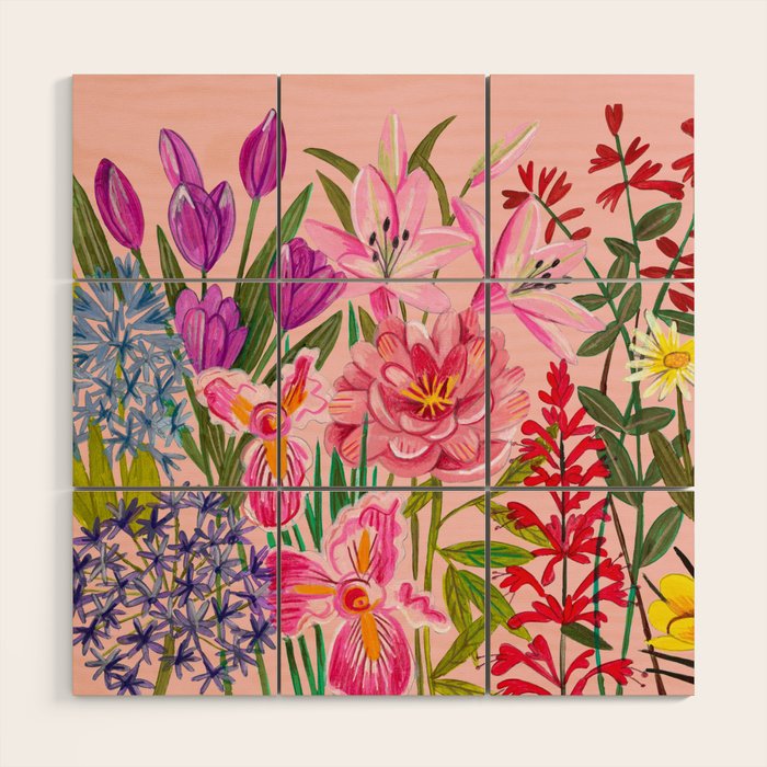 Boho wild flowers bouquet Wood Wall Art Gallery Image 1
