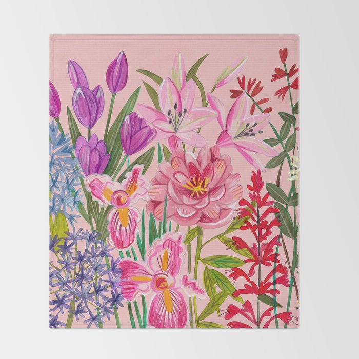 Boho wild flowers bouquet Throw Blanket Gallery Image 2