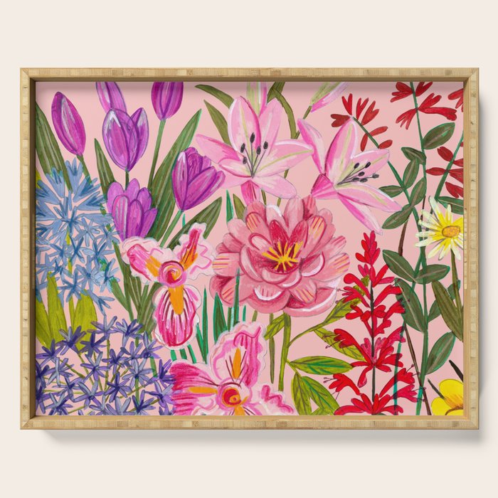 Boho wild flowers bouquet Serving Tray Gallery Image 1