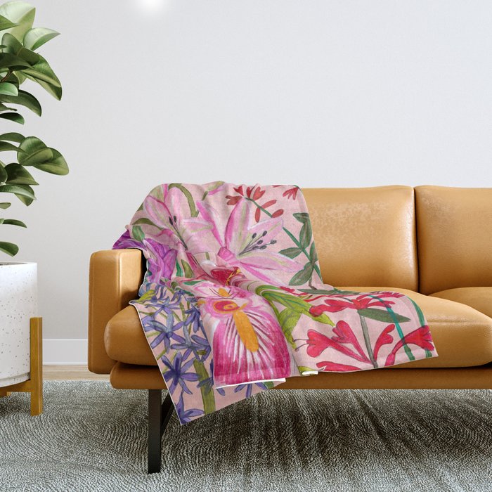 Boho wild flowers bouquet Throw Blanket Gallery Image 1