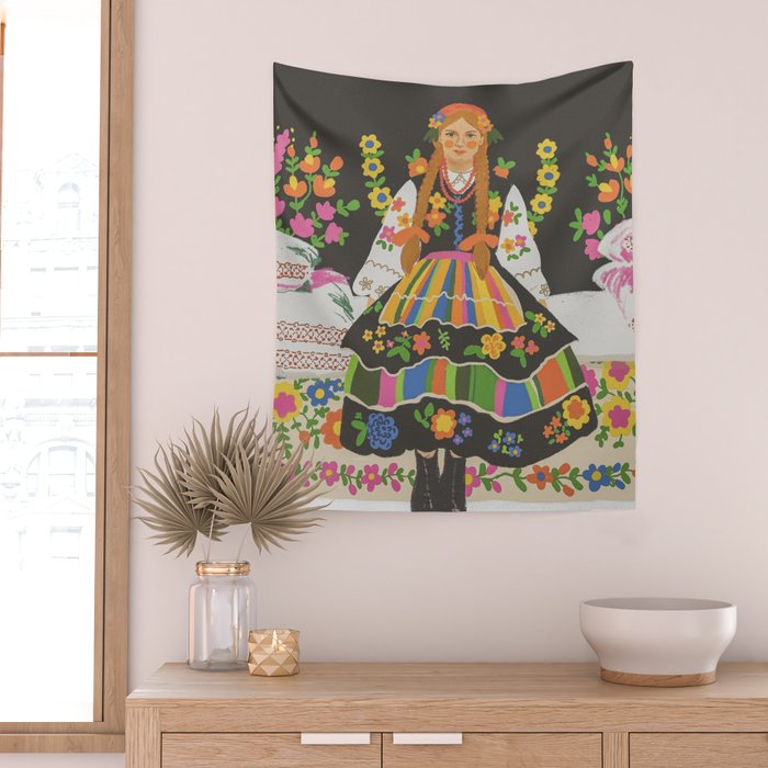 Polish folk girl Wall Tapestry Gallery Image 2
