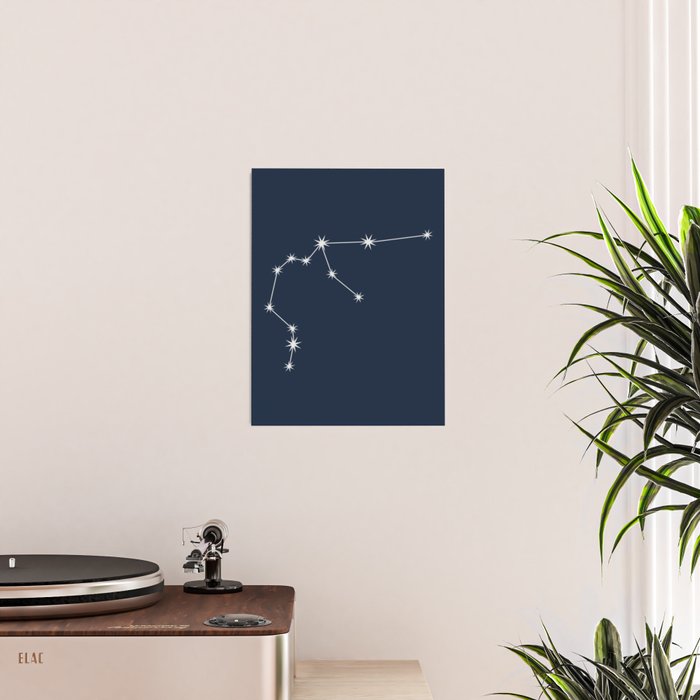 Aquarius Zodiac Star Constellation Line Art Dark Blue Poster Gallery Image 2