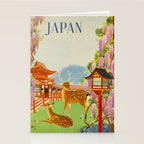 Vintage Mid Century Modern Japan Travel Poster Deer Red Pagoda Wisteria Garden Stationery Card Gallery Image 2