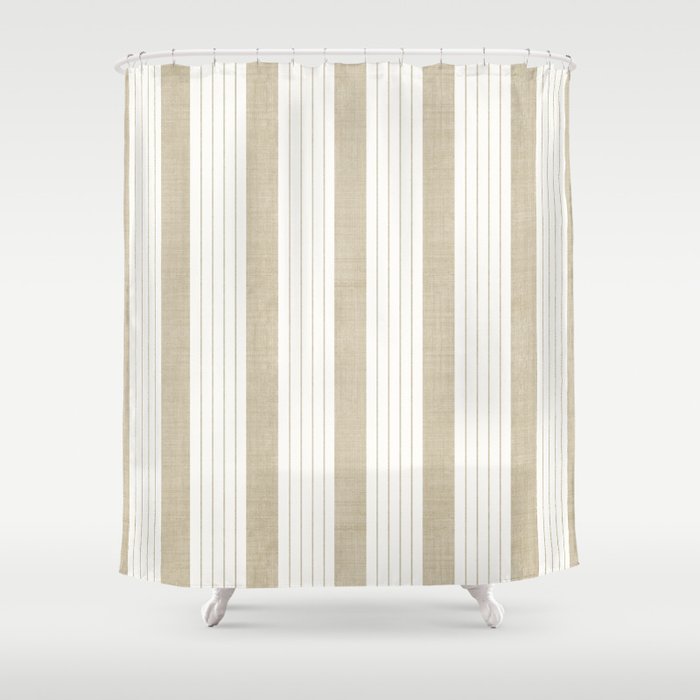Ticking Stripe in Tan Shower Curtain Gallery Image 1