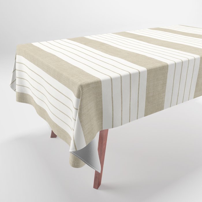 Ticking Stripe in Tan Tablecloth Gallery Image 1