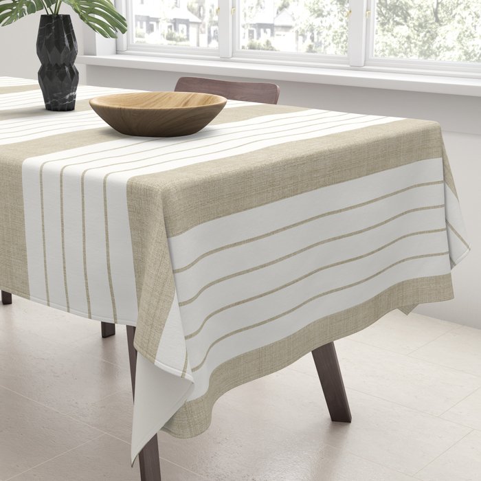 Ticking Stripe in Tan Tablecloth Gallery Image 3