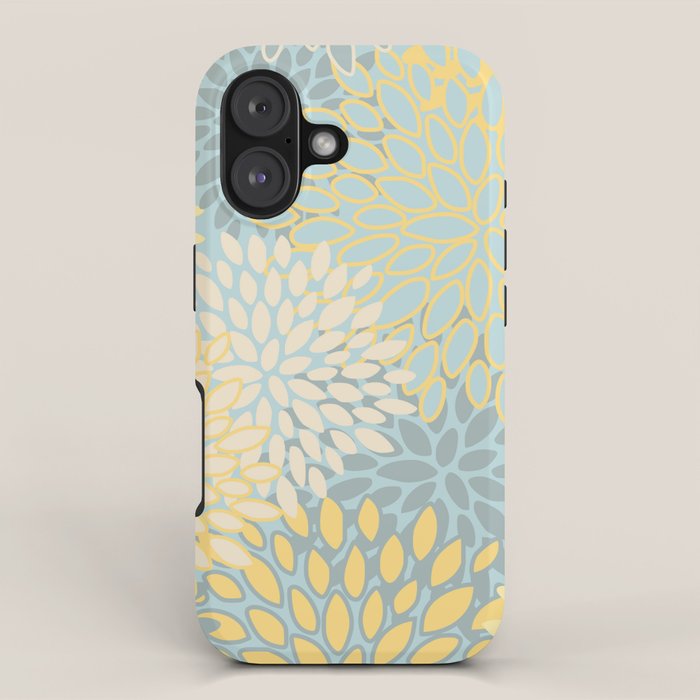 Elegant Blooms: Modern Floral Art in Soft Yellow and Teal iPhone Case Gallery Image 1