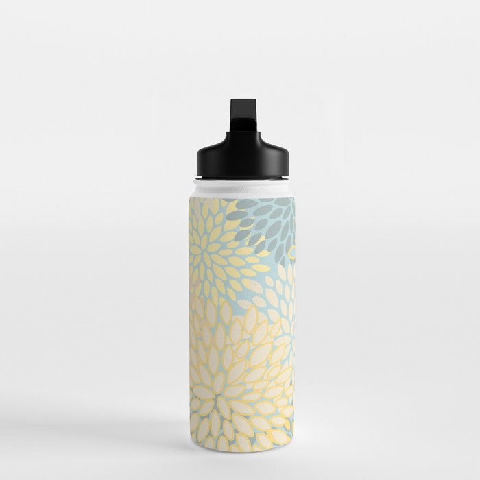 Elegant Blooms: Modern Floral Art in Soft Yellow and Teal Water Bottle Gallery Image 3