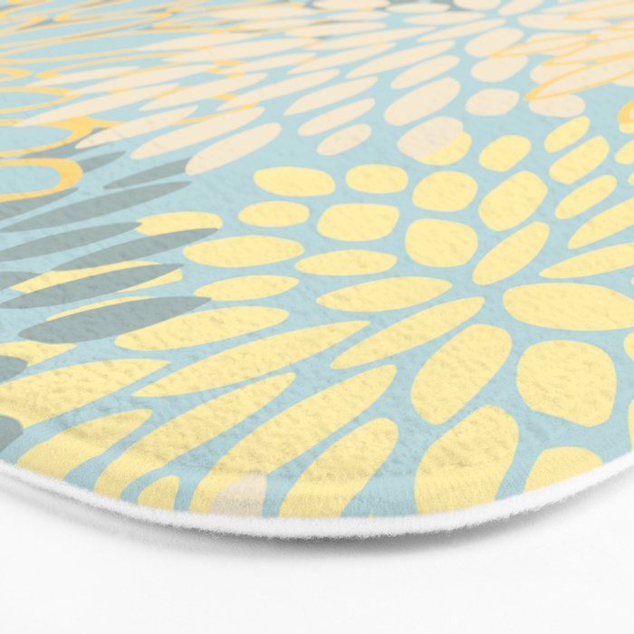Elegant Blooms: Modern Floral Art in Soft Yellow and Teal Bath Mat Gallery Image 3