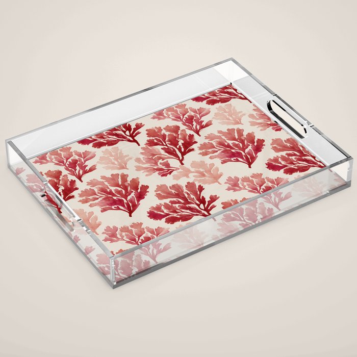 Elegant Red Coral Pattern Acrylic Tray Gallery Image 1