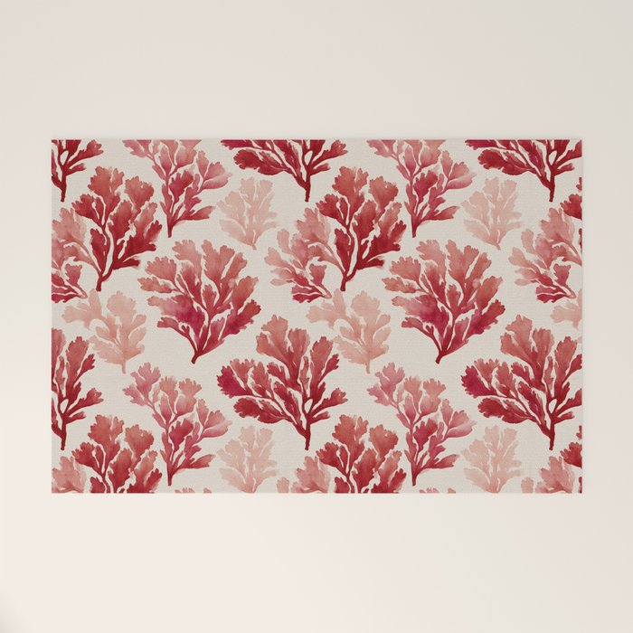Elegant Red Coral Pattern Welcome Mat Gallery Image 1