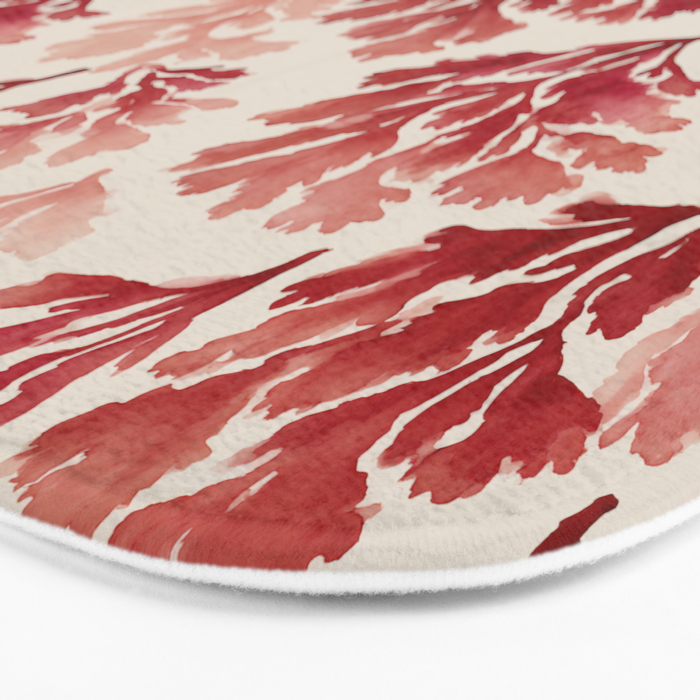 Elegant Red Coral Pattern Bath Mat Gallery Image 3