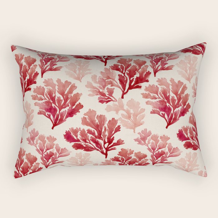 Elegant Red Coral Pattern Rectangular Pillow Gallery Image 1
