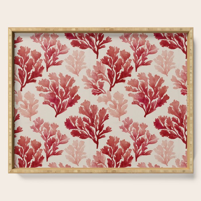 Elegant Red Coral Pattern Serving Tray Gallery Image 1