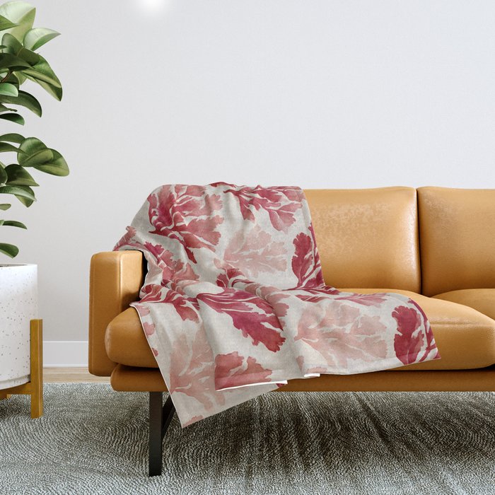 Elegant Red Coral Pattern Throw Blanket Gallery Image 1