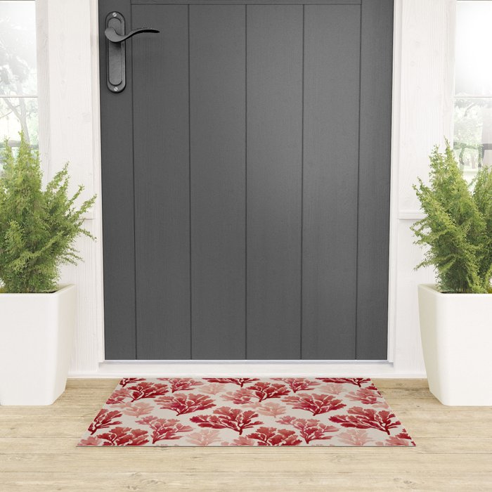 Elegant Red Coral Pattern Welcome Mat Gallery Image 3
