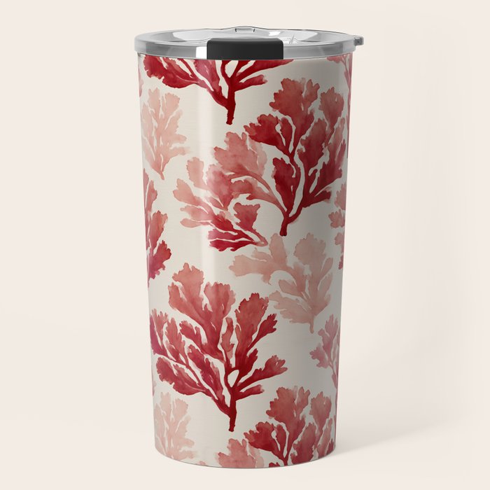 Elegant Red Coral Pattern Travel Mug Gallery Image 1