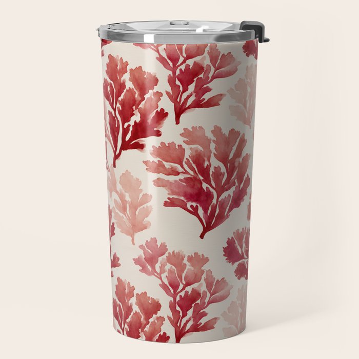 Elegant Red Coral Pattern Travel Mug Gallery Image 2