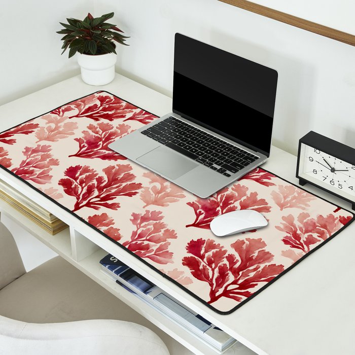 Elegant Red Coral Pattern Desk Mat Gallery Image 2
