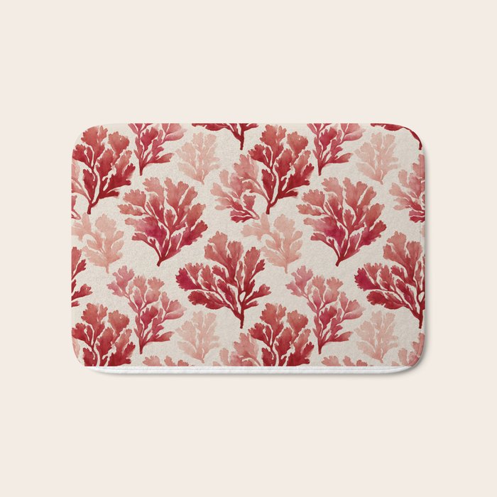 Elegant Red Coral Pattern Bath Mat Gallery Image 1