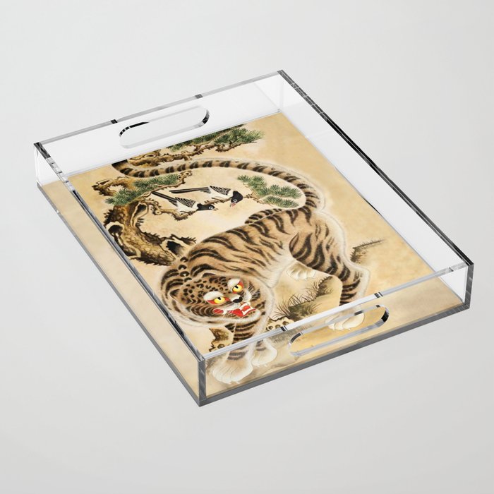 Vintage Minhwa Tiger Under Pine Tree Acrylic Tray Gallery Image 1