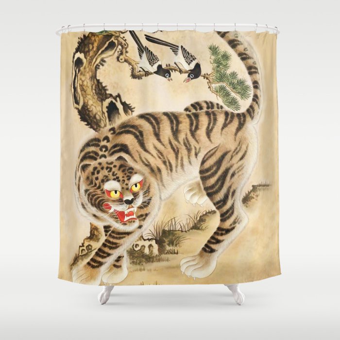 Vintage Minhwa Tiger Under Pine Tree Shower Curtain Gallery Image 1