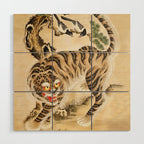 Vintage Minhwa Tiger Under Pine Tree Wood Wall Art Gallery Image 1