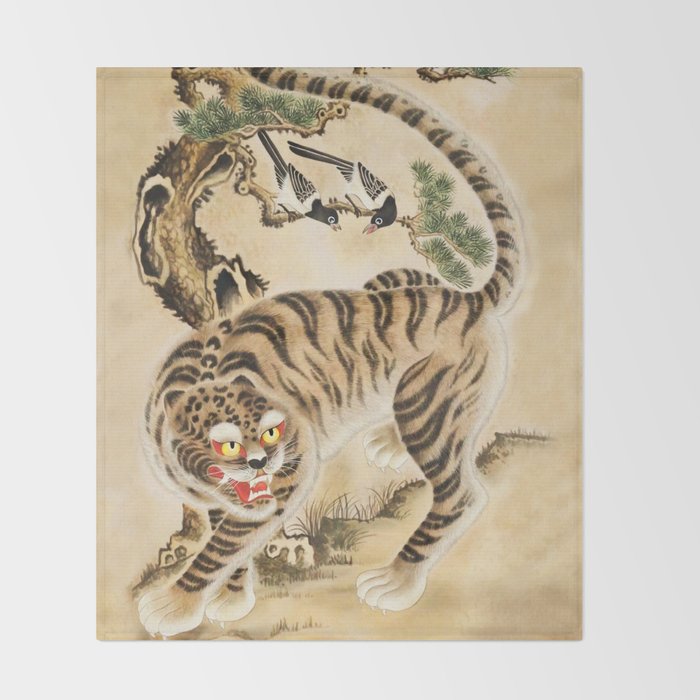 Vintage Minhwa Tiger Under Pine Tree Throw Blanket Gallery Image 2