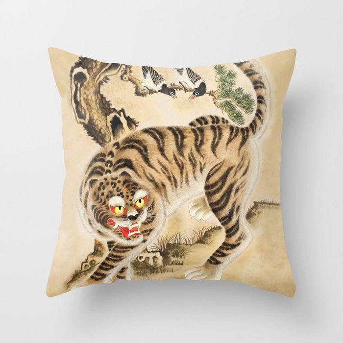 Vintage Minhwa Tiger Under Pine Tree Throw Pillow Gallery Image 6