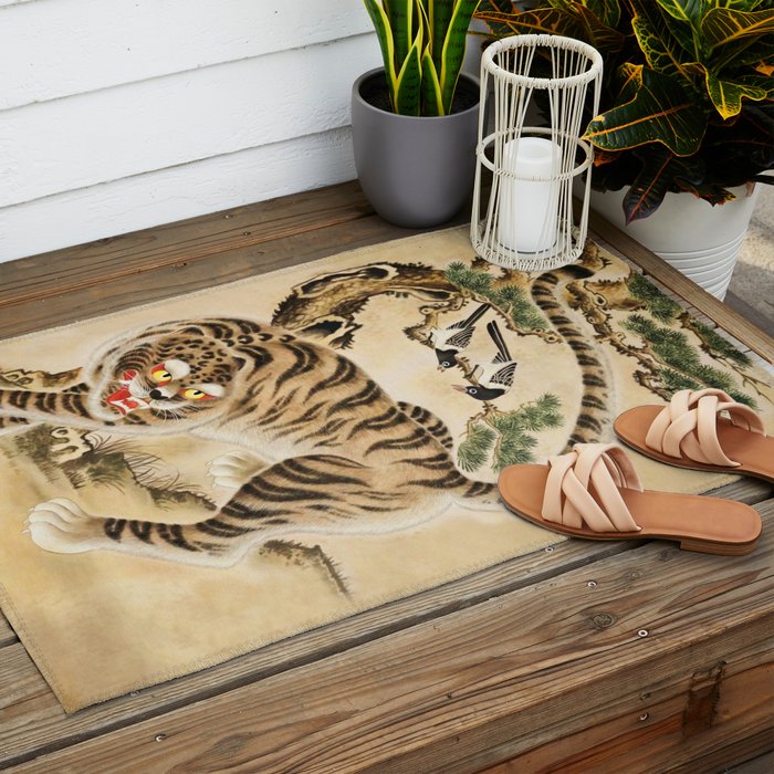 Vintage Minhwa Tiger Under Pine Tree Outdoor Rug Gallery Image 2