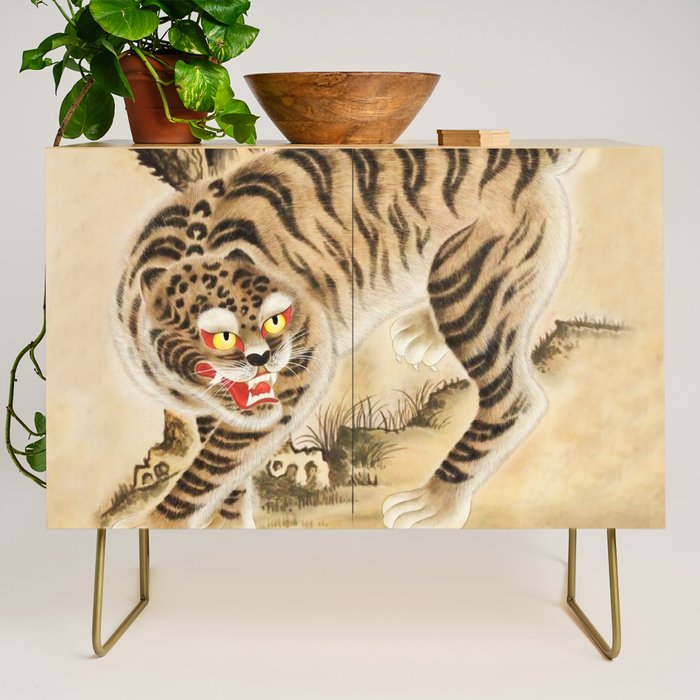 Vintage Minhwa Tiger Under Pine Tree Credenza Gallery Image 1