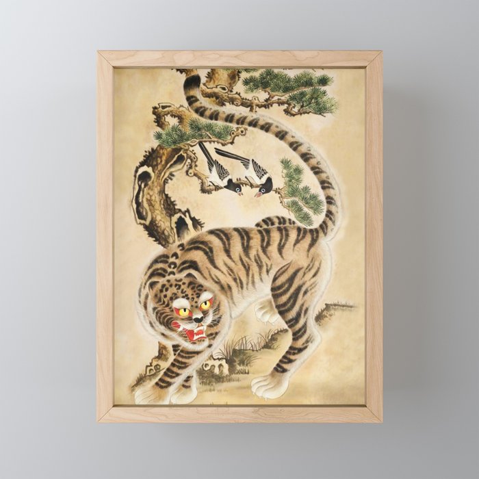 Vintage Minhwa Tiger Under Pine Tree Mini Art Print Gallery Image 1