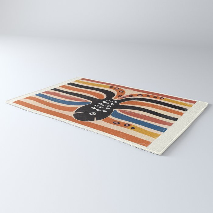 Abstract Octopus with Retro Lines Rug Gallery Image 3