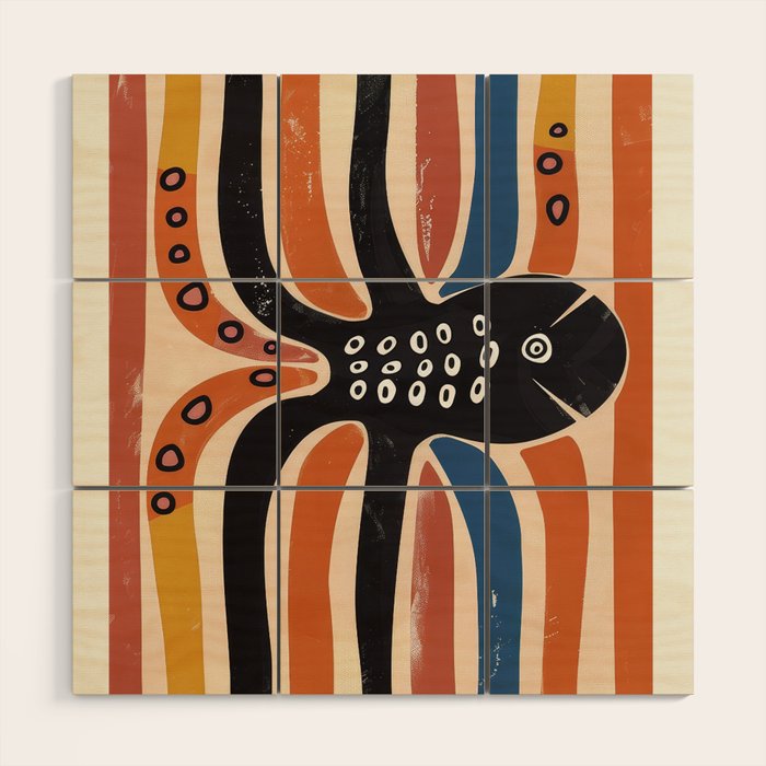 Abstract Octopus with Retro Lines Wood Wall Art Gallery Image 1