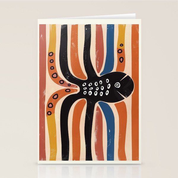 Abstract Octopus with Retro Lines Stationery Card Gallery Image 1