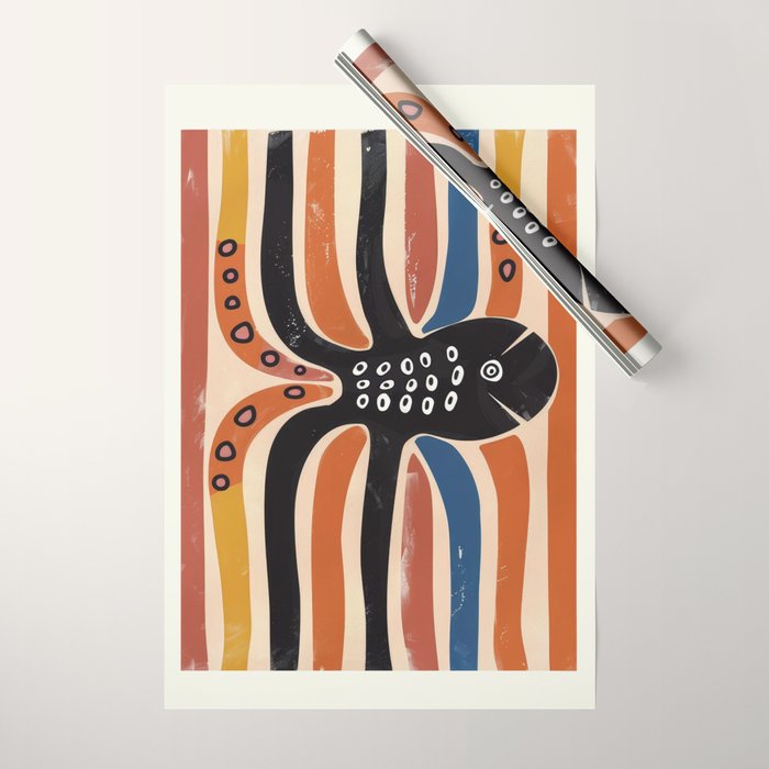 Abstract Octopus with Retro Lines Wrapping Paper Gallery Image 1