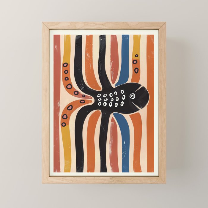 Abstract Octopus with Retro Lines Mini Art Print Gallery Image 1