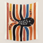 Abstract Octopus with Retro Lines Wall Tapestry Gallery Image 4