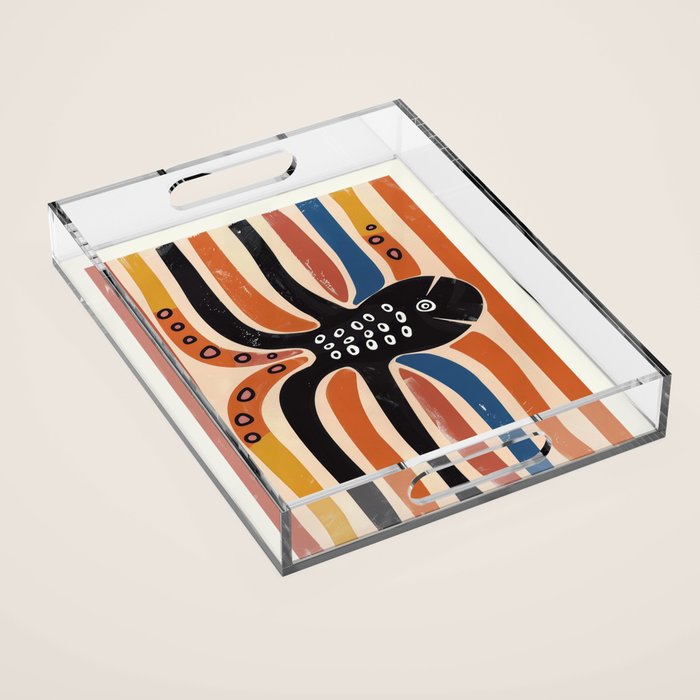 Abstract Octopus with Retro Lines Acrylic Tray Gallery Image 1